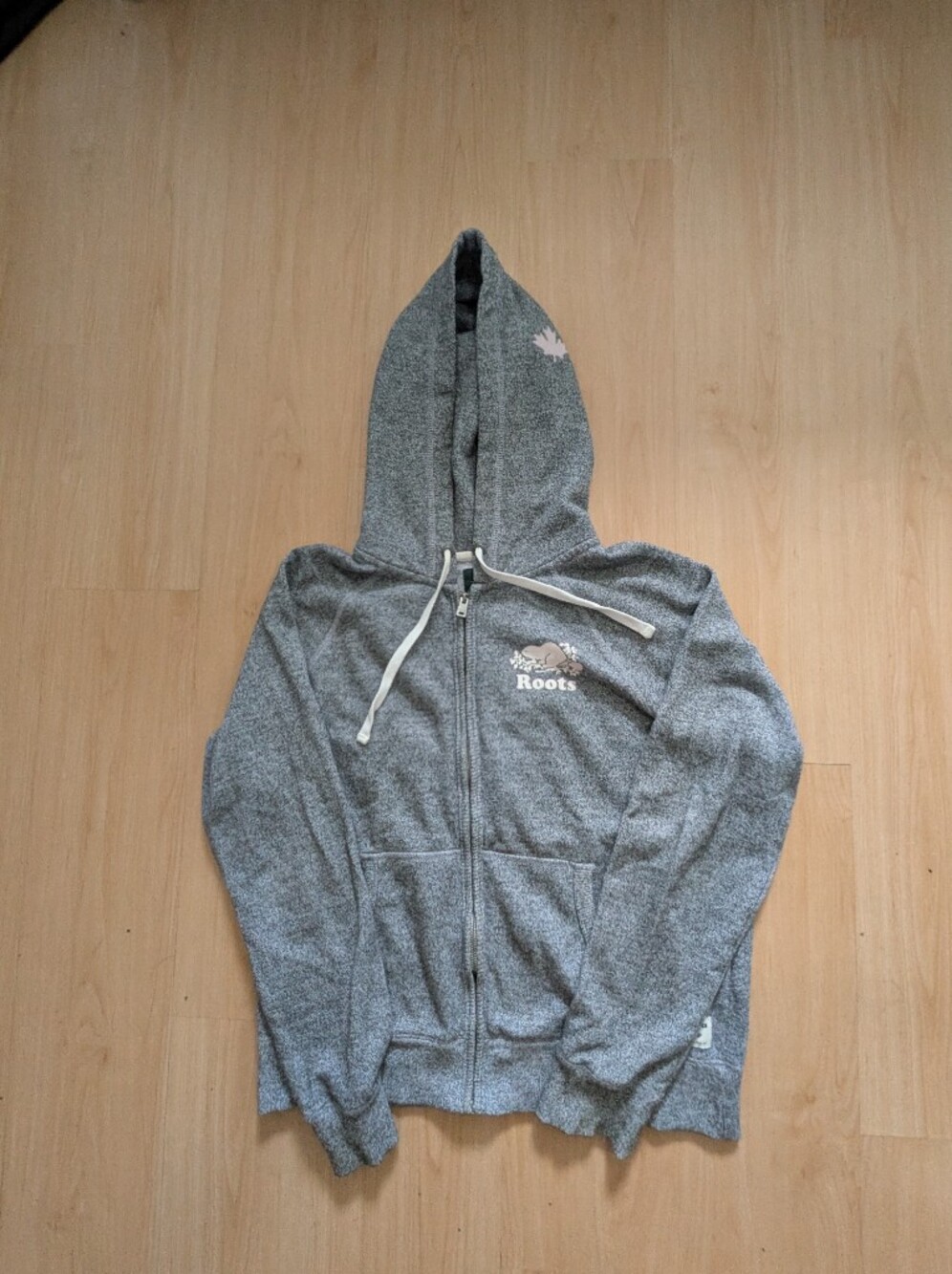 Roots Organic Original Full Zip Hoodie Salt & Pepper Beaver Logo Men's Large